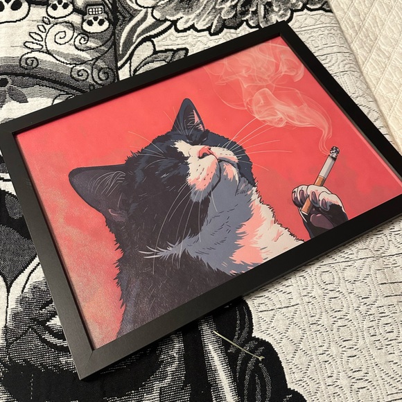 Other - Framed Smoking Cat Canvas Art Print